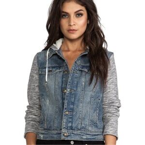 Free People Denim + knit hoodie jacket